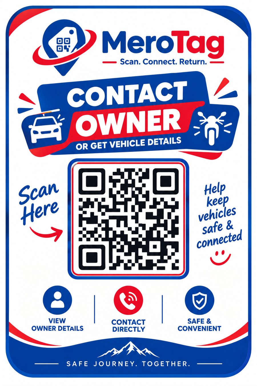 MeroTag vehicle sticker — scan to contact the owner